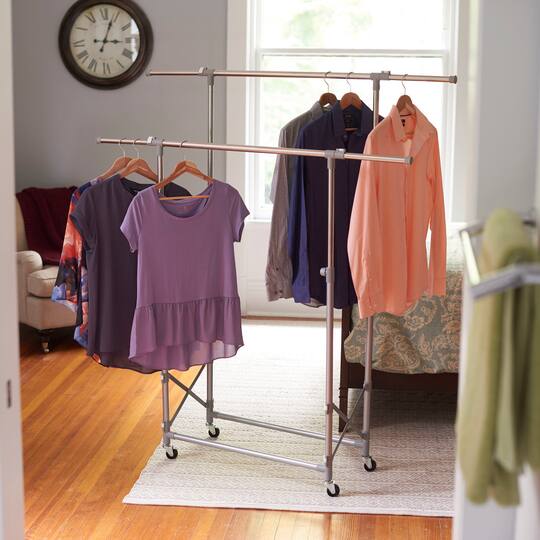 Household Essentials 62" Folding Double Garment Rack with Wheels
